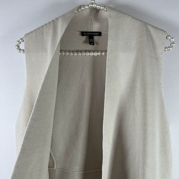 Eileen Fisher Vest Small Knit Open Front  Silk Cotton Oatmeal Beige Sleeveless - Picture 8 of 14
